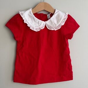 Janie + Jack red short sleeve Peter Pan collar shirt 3